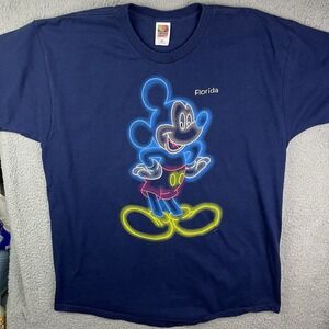 Vintage DISNEY Mickey Mouse Florida T‎ Shirt Blue Neon Size XXL